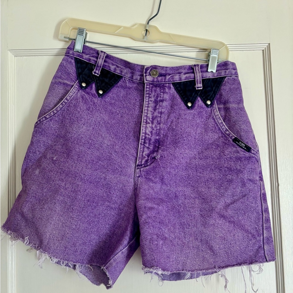 Purple High-Waist Denim Shorts with Black Accent